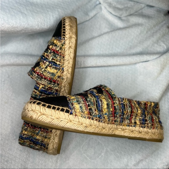 CHANEL Espadrilles Tweed Canvas Metallic Flats Size EU 40 - Picture 6 of 6